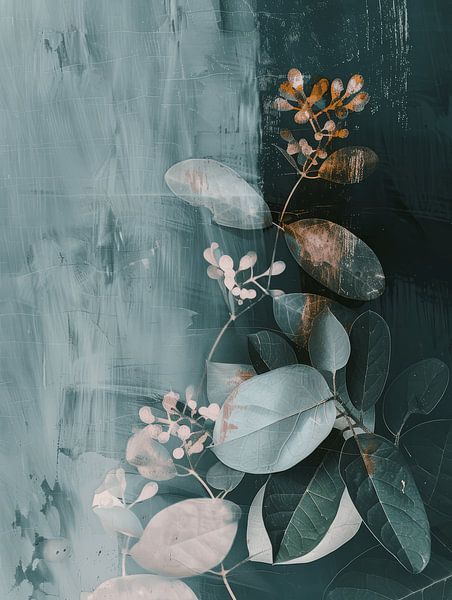 Botanisch abstract in warme groen tinten in Japandi stijl van Japandi Art Studio