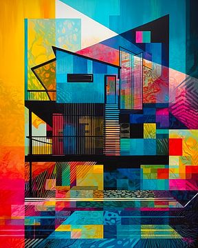 Architecture abstraite géométrique colorée, maisons modernes IX sur René van den Berg