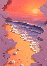 Coucher de soleil sur la plage avec des coquillages sur Pixelbull Design