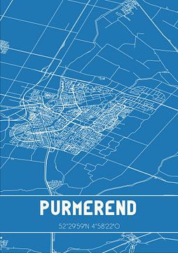 Blauwdruk | Landkaart | Purmerend (Noord-Holland) van MijnStadsPoster