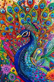 Colourful peacock in bright colours by Imperial Art House