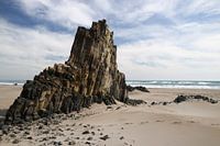 Basaltblokken in het zand