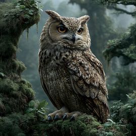 Gardienne de la forêt – Chouette mystique dans la brume sur Erika Kaisersot
