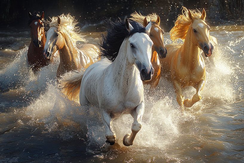 Galoppierende Pferde an der Küste von Lufy