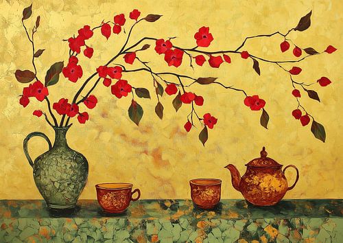 vase flowers | Teapot And Bloom by Eye catching paintings