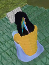 Une jeune fille en train de lire dans un escalier sur Osheensgallery