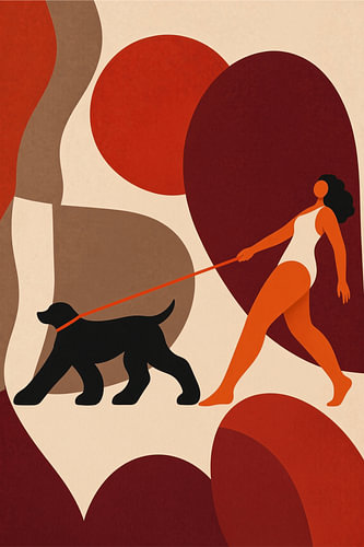 Frau mit Hund an der Leine