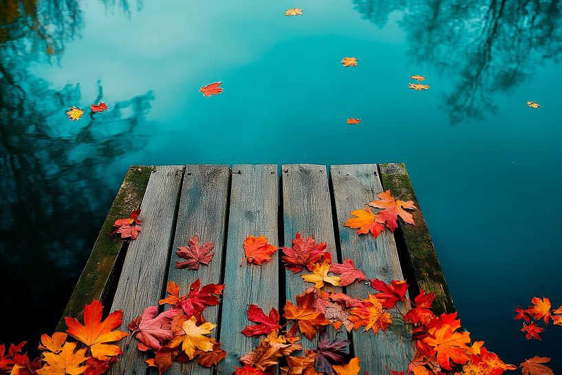 Autumnal wooden platform by the water by Poster Art Shop