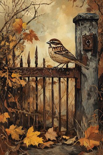 Moineau sur un vieux portail
