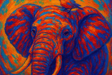 Ausdrucksstarker Elefant mit kleinem Vogel von Art & Soul Creations