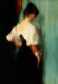 Vintage portrait of a young woman in rusty brown, green and warm red. by Dina Dankers