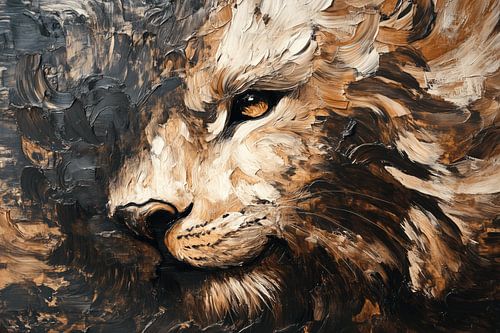 Majestic Lion Strength in Brushstrokes