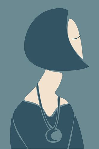 Scandinavische minimalistische muurkunst in levendige blauwe kleuren, geïnspireerd op het Mid Century Modern-tijdperk