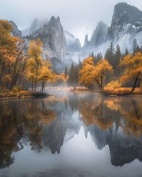 Yosemite valleien in de herfst van fernlichtsicht