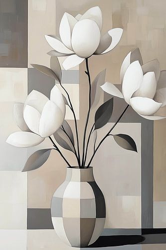 Nature morte florale minimaliste aux formes géométriques