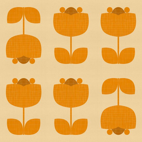 Mid century Scandinavian pattern in ocher, yellow, brown by Dina Dankers