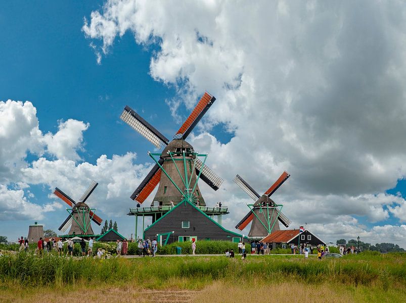 The mills of Zaanse Schans in exactly the same sails position, Zaandam, , North Holland by Rene van der Meer