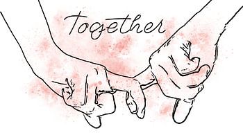 Samen paar dat handen vasthoudt Tekening met verfspatten