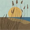 Minimalistische illustratie van duinen bij zonsopkomst van Tanja Udelhofen