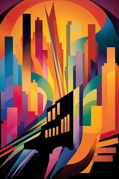 Bunte Stadt Sonnenaufgang von Art & Soul Creations