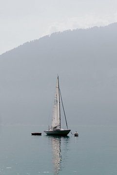 Sailing boat in the Swiss Alps.