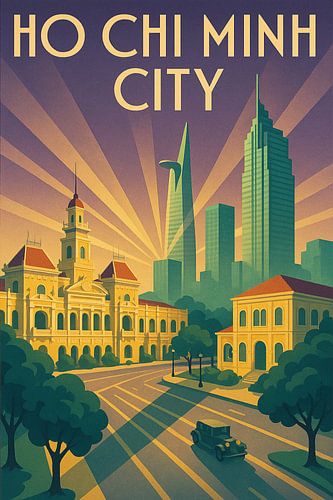 Ho Chi Minh Stad Skyline - Art Deco Saigon Poster