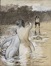 Franz von Stuck - Faun en badende zeemeerminnen van Peter Balan thumbnail