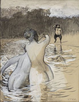 Franz von Stuck - Faun en badende zeemeerminnen van Peter Balan
