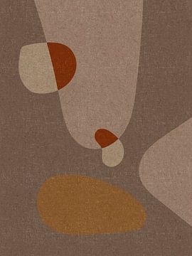 Moderne abstracte retro organische vormen kunst in aardetinten, beige, bruin, geel, oranje van Dina Dankers