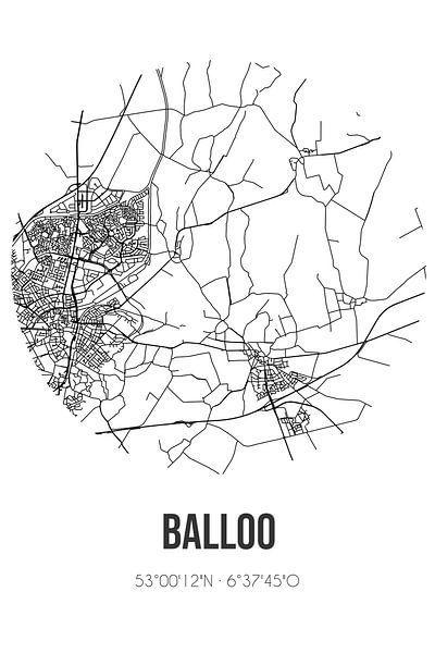 Balloo (Drenthe) | Carte | Noir et Blanc par Affiches de lieux