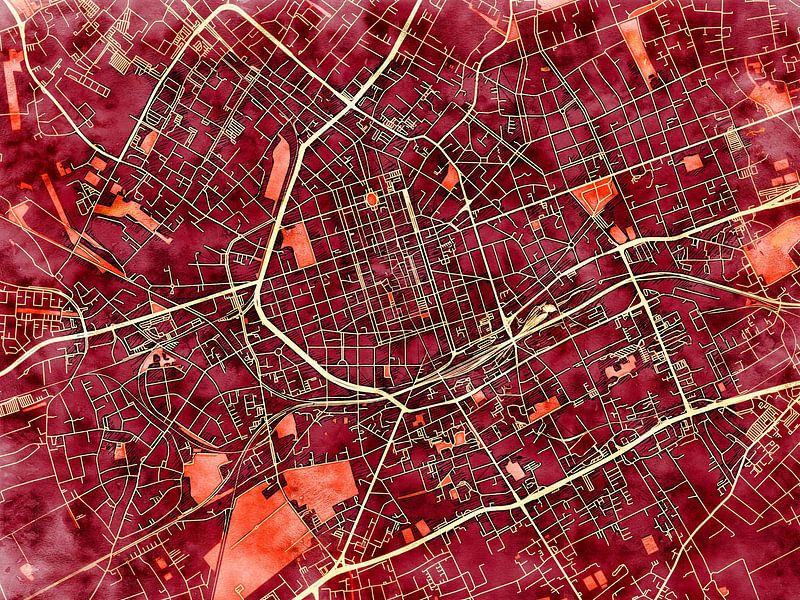 Map of Krefeld with the style 'Amber Autumn' by Maporia