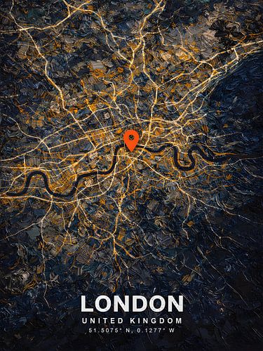 Lebendiges Ölgemälde einer Londoner Stadtkarte – moderne Wandkunst zum Thema Stadtreisen