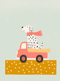 Dalmatian in a Little Red Truck – Neutral Nursery Art by StudioRemier
