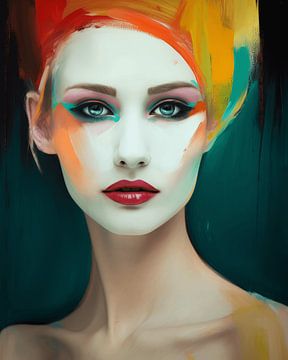 Kleurrijk close-up portret van een jonge vrouw van Carla Van Iersel