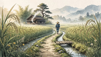 Peaceful Path Through Japanese Ricefields