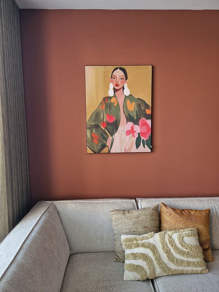 Kleurrijk modern en abstract portret in warme kleuren  van Carla Van Iersel 