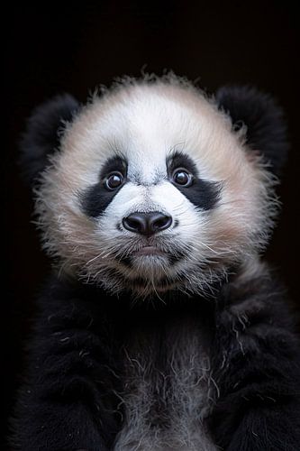Portret van een Jonge Panda in Zwart-Wit