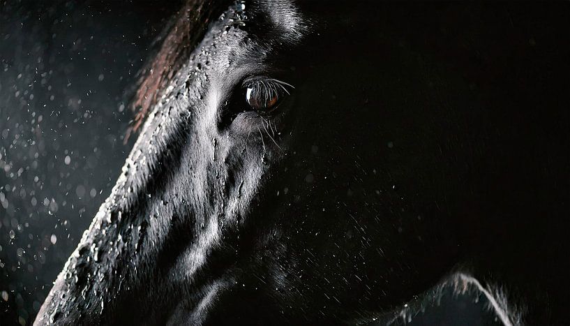 Pferd im Regen mit Regentropfen von Mustafa Kurnaz