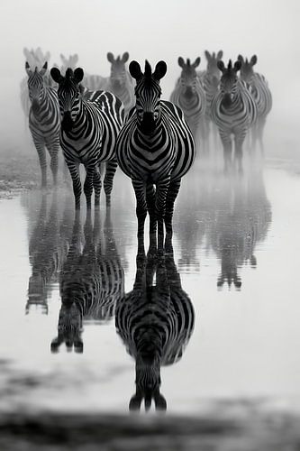 Zebras im Spiegelbild