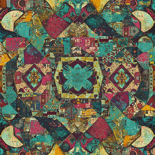 Aufwändiges dekoratives Patchwork mit floralen Motiven Textil- und Stoffdesign