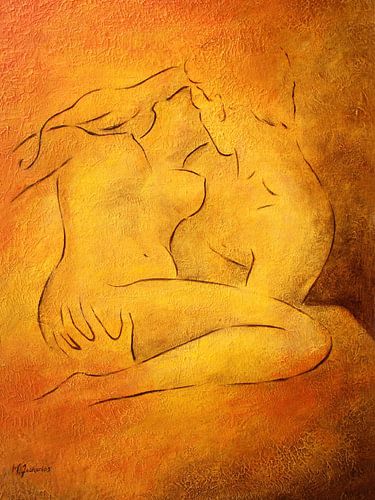 Une passion brûlante - Peinture de nu Love couple