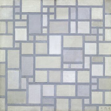 Compositie in heldere kleuren met grijze lijnen, Piet Mondriaan