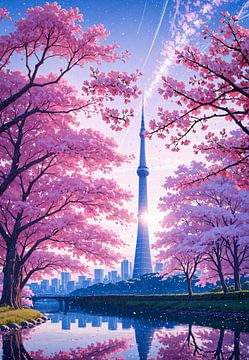 Tokyo Kersenbloesem rivier Sakura Lente seizoen Japan van Ruzerin