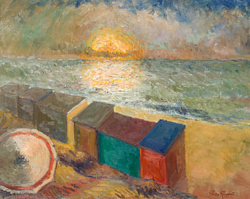 Paysage marin avec coucher de soleil sur la mer du Nord - Huile sur toile