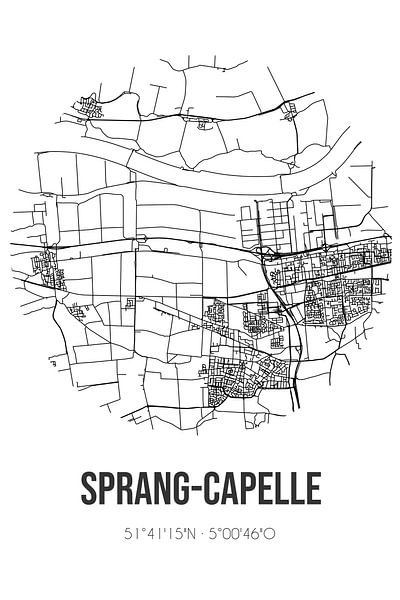 Sprang-Capelle (Noord-Brabant) | Landkaart | Zwart-wit van Stad & Wand