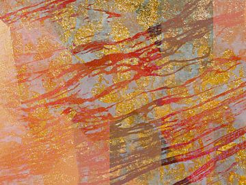 Corals in the Golden Sea a Modern Nature Expressionist in Red Gold Beige by FRESH Fine Art