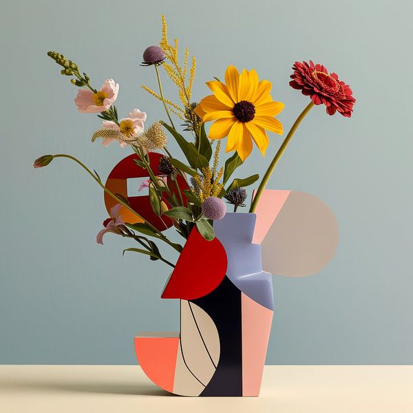 Vintage artistic still life with vase and flowers by Digitale Schilderijen