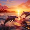 dauphins sautant dans la mer au coucher du soleil sur Jörg B. Schubert