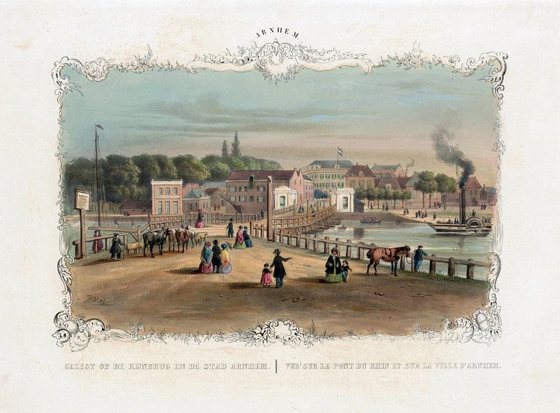 Hendrik Wilhelmus Last, Ansicht von Arnheim an der Schiffsbrücke, 1827 - 1873 von Atelier Liesjes