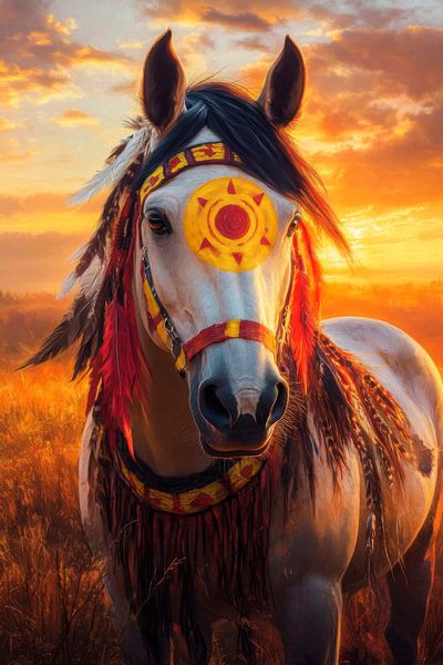 Horse in the sunset by Poster Art Shop